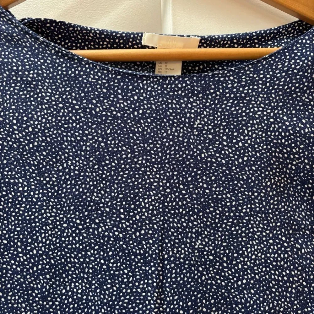 H&M Navy & White Dotted Print Blouse – Size 12